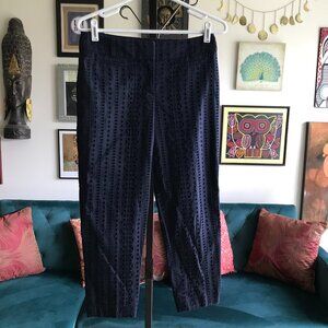 Ann Taylor LOFT size 0 Petite Julie Riviera Blue Eyelet Embroidered Crop Pants